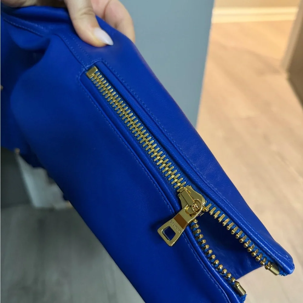 Balmain Royal Blue Leather Jacket with Gold Details - Picture 8 of 8